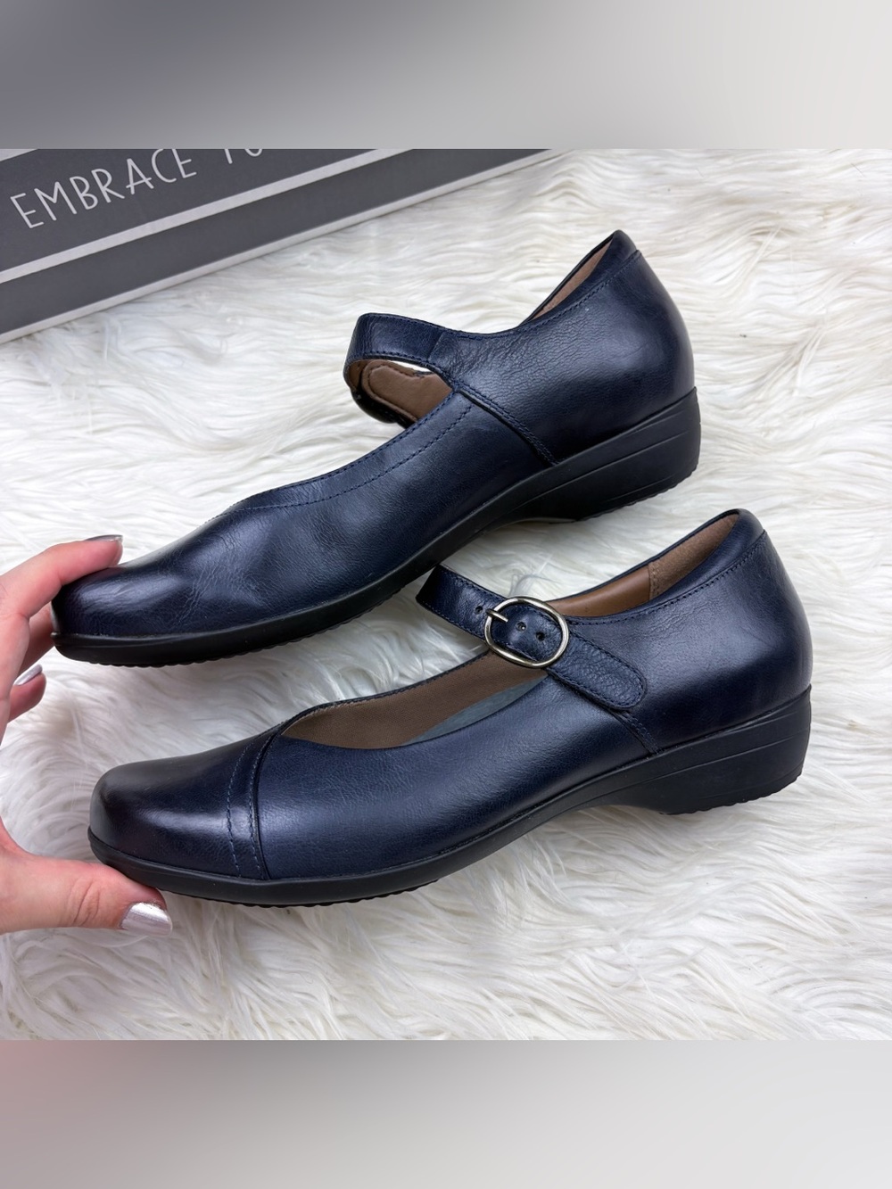 Dansko Fawna Mary Jane Flats Navy Blue Burnished Calf Leather NEW 39 US 9 - Picture 4 of 10